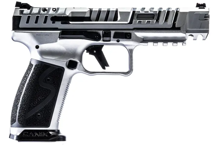 787450848504 SFX Rival-S 9MM 5 inch barrel 18 Round Chrome with Fiber Optic Front and Adjustable Rear Sights
