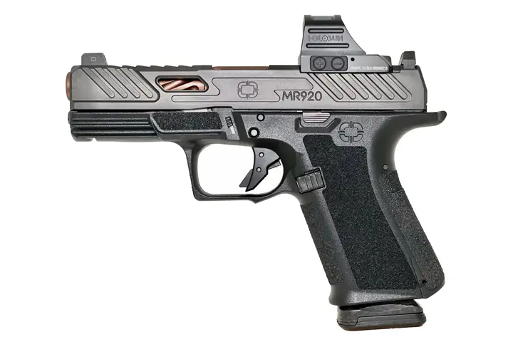 810013437539 MR920 Elite Slide 9MM 4 inch barrel 15 Round Black w/Night Sights Bronze Barrel and Holosun