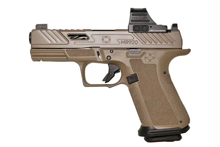 810013437553 MR920 Elite Slide 9MM 4 inch barrel 15 Round Flat Dark Earth w/Night Sights and Holosun