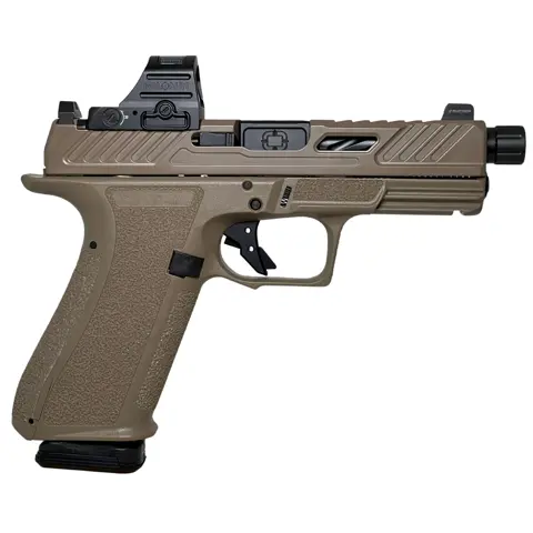 810013437614 XR920 Elite Slide 9MM 4 inch 17 Round FDE Night Sights with Threaded Black Barrel and Holosun