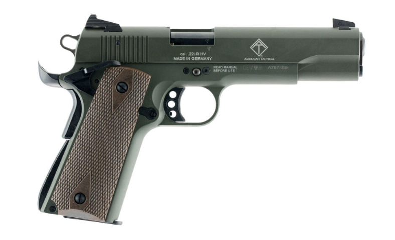 813393018435 M1911 HGA 22LR 5 inch Barrel 10 Round  Wood Grip Olive Drab
